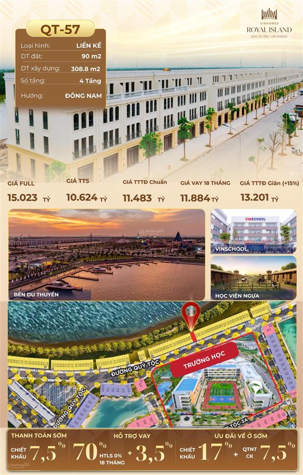 Qt  57 quý tộc 90m2 tặng ~ 100m2 sân vườn, view sông ruột lợn 7,43 tỷ