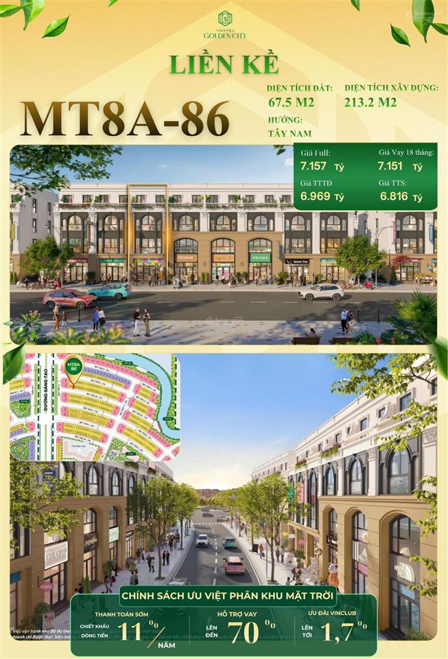 Mt8a  86 liền kề golden city 67,5m2 giá chỉ 4,88 tỷ