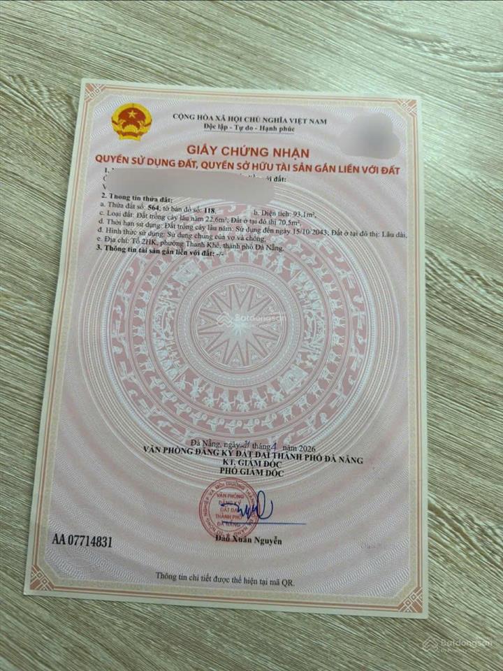 Tôi chính chủ bán đất kiệt 135 cù chính lan, an khê,thanh khê