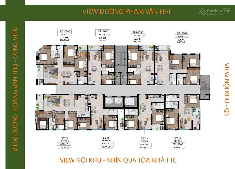 Cho thuê căn hộ 3pn  2wc park legend (251 hoàng văn thụ)  88.6m2  chỉ 20 tr/tháng