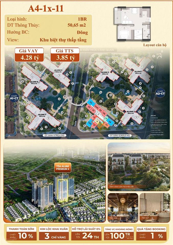 Chỉ 1.28 tỷ sở hữu ngay căn 1pn+ tầng 15 view biệt thự thấp tầng siêu đẹp  ban công hướng đông