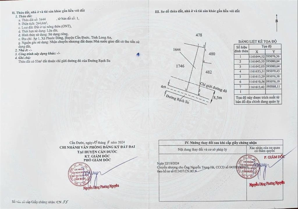 Bán đất tại ấp 1, phước đông, 1,25 tỷ, 264,6 m2, giá tốt, chính chủ