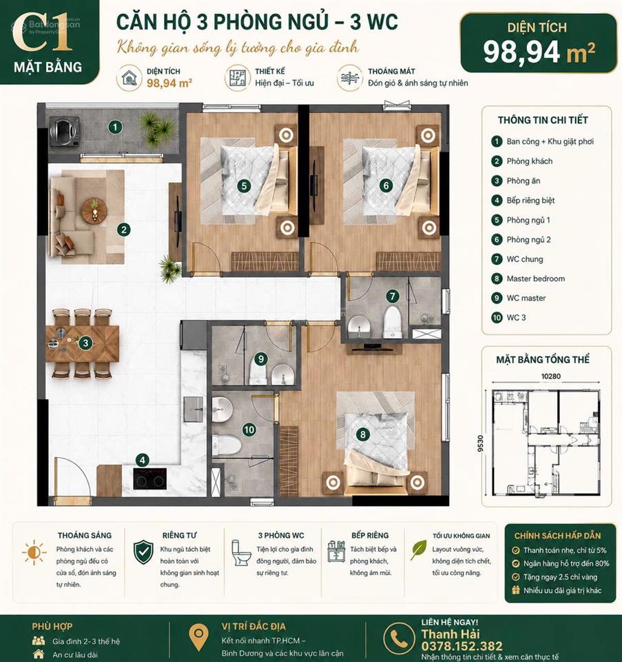 Căn hộ 3pn 3wc chính sách đột phá