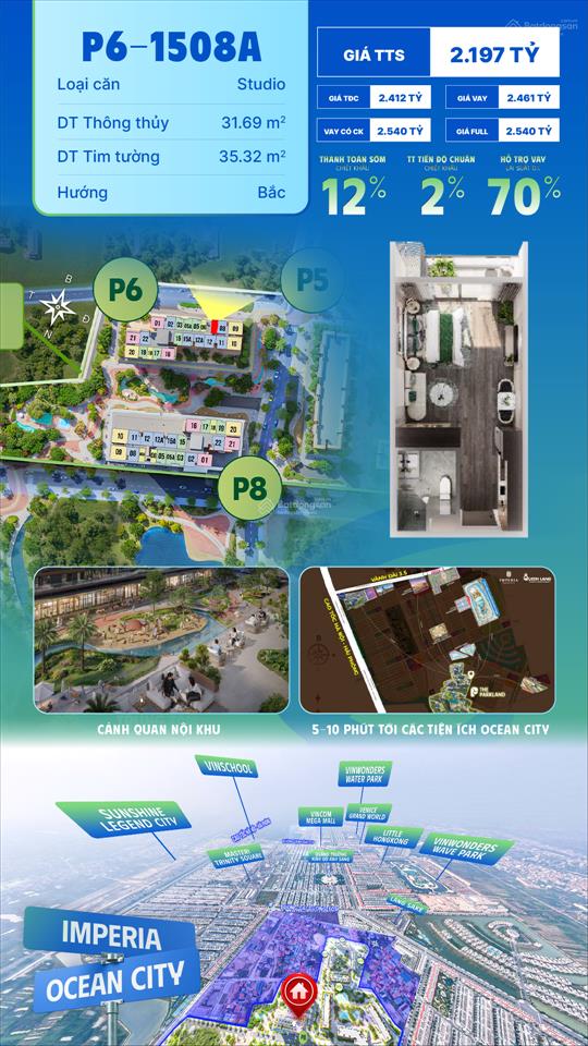 Bán căn hộ studio the parkland giá cực tốt tại vin ocean park 2