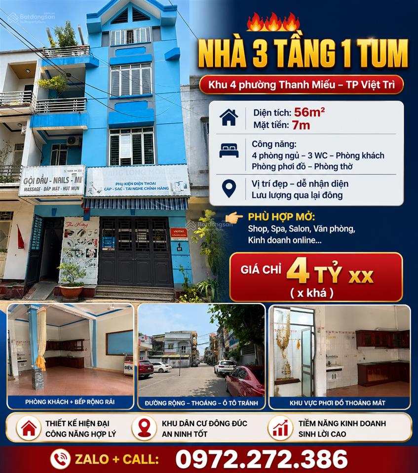 Nhà 3 tầng 1 tum khu 4, thanh miếu việt trì phú thọ