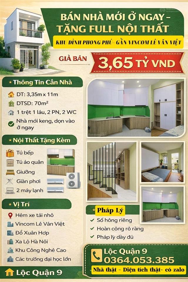 Tiếp tục giảm 100tr  bán nhà mới ở ngay  tặng full nội thất  khu đình phong phú 3 đồng nhỉnh.