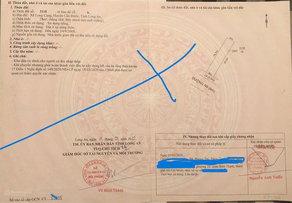 Chính chủ bán đất nền khu dân cư long cang residence