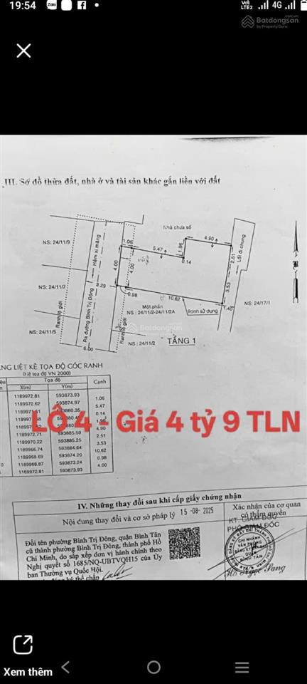 Chợ bình trị đông, sát tên lửa 66m 4x12 nở hậu 6m chữ l giá 4ty25, 2 mặt tiền