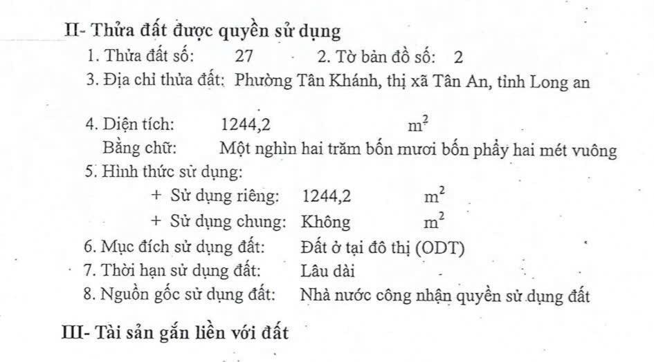 Đất odt, 1508m2, nằm ngay ql1a tân an