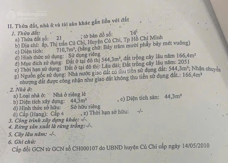 Bán 710,7m2 đất mặt tiền nguyễn thị rư, thị trấn củ chi, hcm