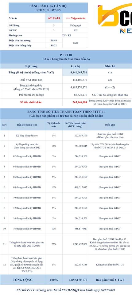 Bán chung cư bcons newsky căn "nhất tài" 4,8 tỷ, 99m2, 3pn3wc ngay mặt tiền quốc lộ 13, lái thiêu.