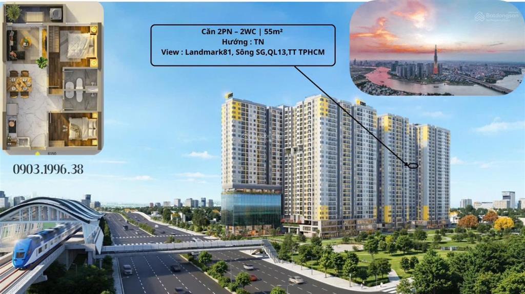 Căn 2pn2wc 55m², 3,046 tỷ, thanh toán 10% (2 đợt) kí hđmb (quý iv/26), nhận nhà quý ii/28