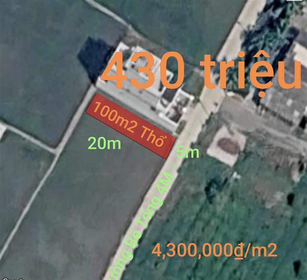Bán lô đất thổ đường bê tông 4m giá 430 triệu