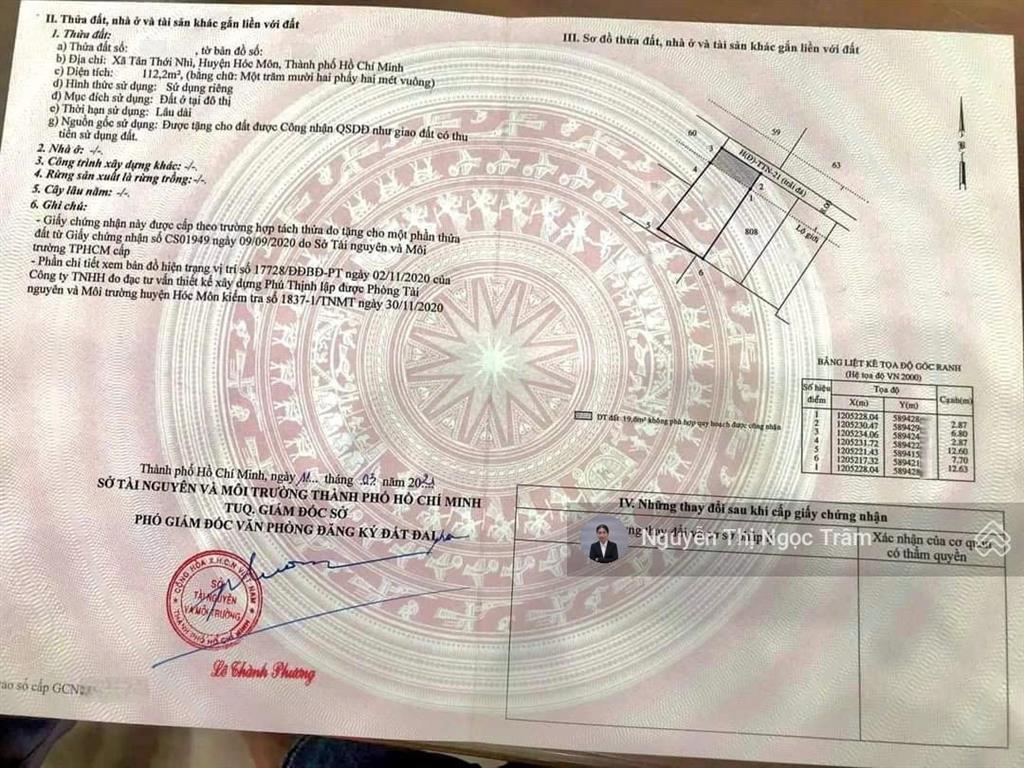 Kẹt tiền nên tôi bán lô đất 112m2 giá 1 tỷ 8 đường thanh niên xã tân thới nhì hóc môn sổ hồng riêng