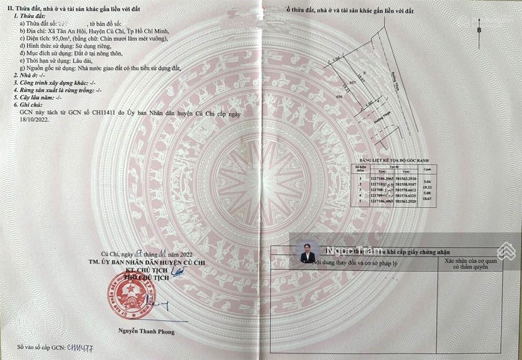 Bán gấp lô đất đường lê vĩnh huy xã tân an hội huyện củ chi 95m2 giá 1 tỷ 3 sổ hồng riêng