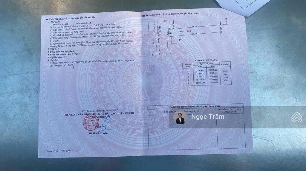 Bán đất diện tích lớn173m2 giá 1tỷ5 đường trần văn chẩm xã phước vĩnh an huyện củ chi sổ hồng riêng