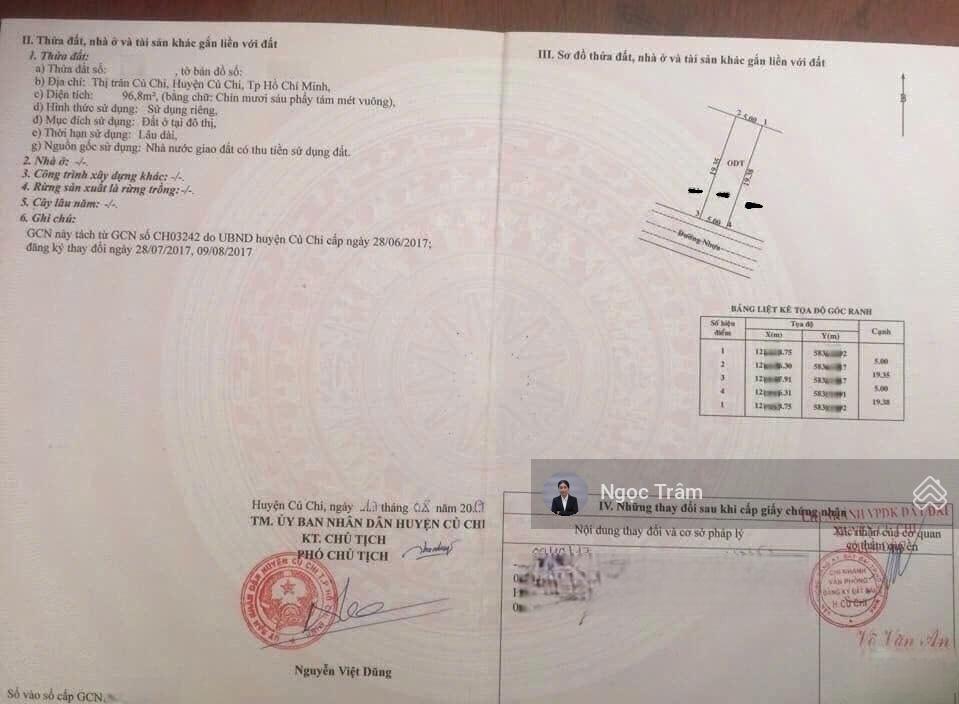 Tôi cần bán lô đất 96m2 giá 1tỷ3 đường tỉnh lộ8 thị trấn củ chi gần kcn tây bắc cầu vượt củ chi shr