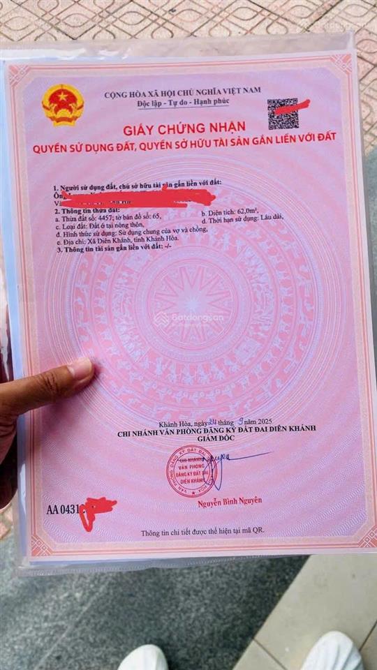 Bán đất sát kđt phú ân nam, diên khánh  đường 5,5m, ngang 6m cách đ. 23/10 chỉ 350m giá 1,430 tỷ