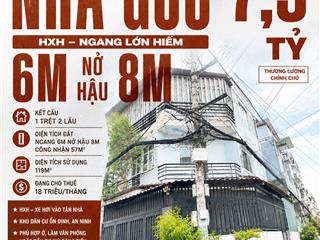 Góc hxh lê đức thọ phạm văn chiêu p13 ngang 6m nở hậu 8m, cn 57m2, 3 tầng, đct 18tr, chỉ 7.5 tỷ tl