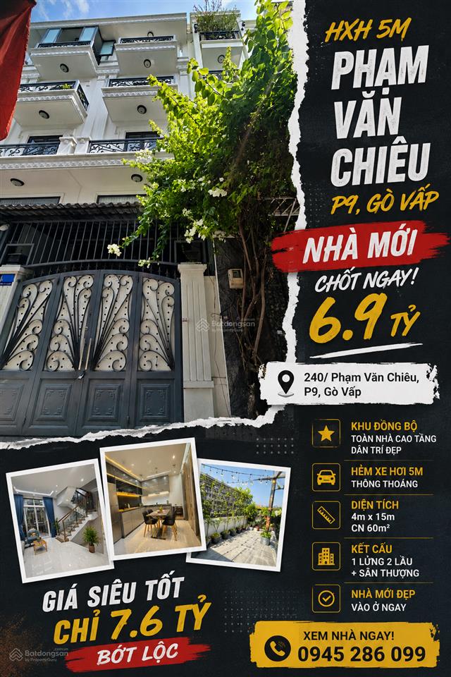 65m2 cn 4x15m 4 tầng st nhà mới hẻm xe hơi 240 phạm văn chiêu p9, khu đồng bộ, chỉ 7.6 tỷ tl