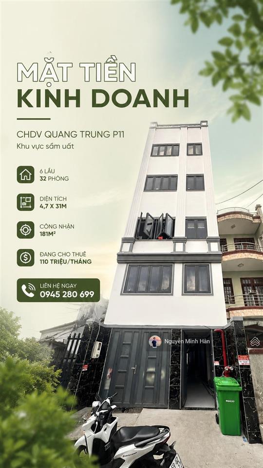 99tr/m2 có ngay tòa chdv mới hxh 579 quang trung p11 4,7x31 cn 181m2 đct 110tr/th giá 18 tỷ tl