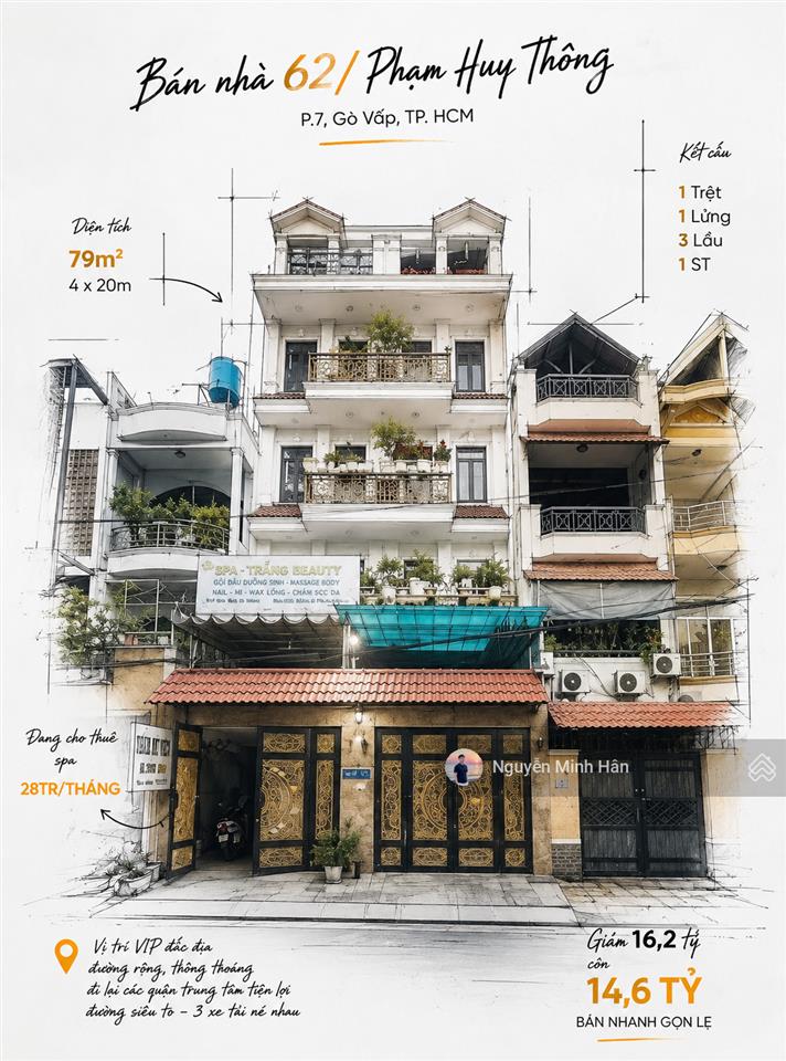Giảm giá bán gấp hxh 62 phạm huy thông p7 4x20 cn 79m2 6 lầu gần chợ căn cứ 26 giá 13,8 tỷ tl