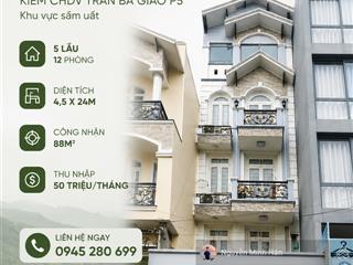 Mặt tiền kd kiêm chdv trần bá giao p5 4,5x24m cn 88.2m² 5l 12pn tn 50tr/thg kv sầm uất giá 17 tỷ tl