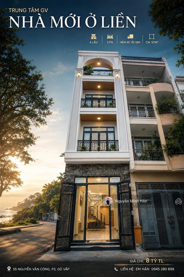 Trung tâm gv nhà mới ở liền 4l hxt 10m 55 nguyễn văn công p3 cn 57m2 giá chỉ 8 tỷ còn tl
