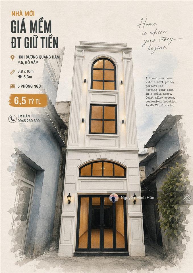 Nhà mới giá mềm đt giữ tiền hxh dương quảng hàm p5 3,8x10m nh 5,3m 5pn giá 6,5 tỷ tl