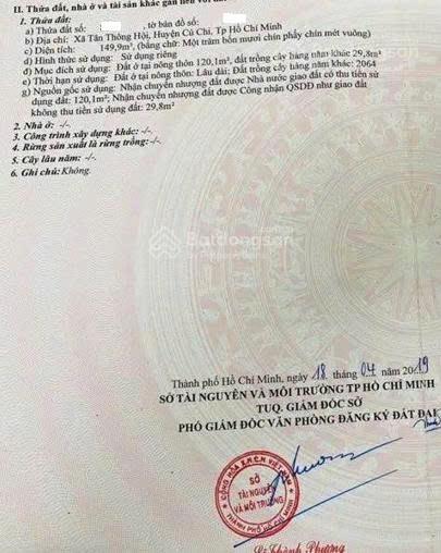Chỉ 1.25 tỷ có ngay 150m2 thổ cư, đường suối lội, tân thông hội, đường nhựa oto
