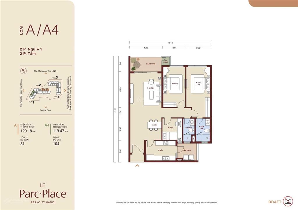 Le parc place park city hà nội  quỹ căn 2pn+ toà c view đẹp, booking sớm ưu đãi tốt