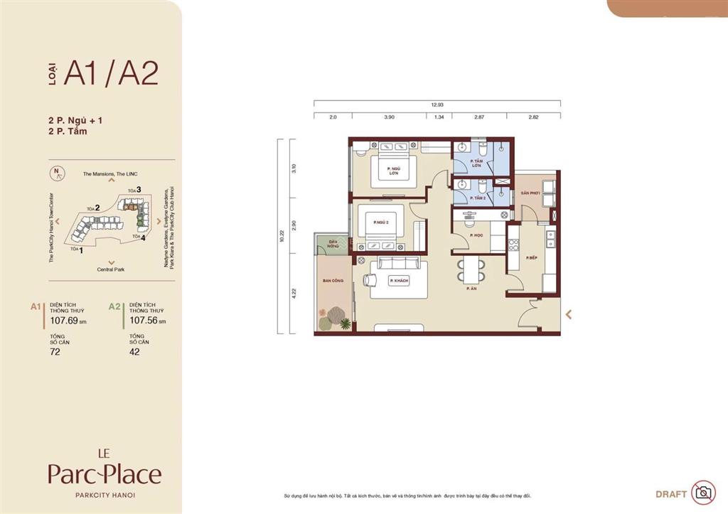 Le parc place park city hà nội  quỹ căn 2pn+ toà c view đẹp, booking sớm ưu đãi tốt