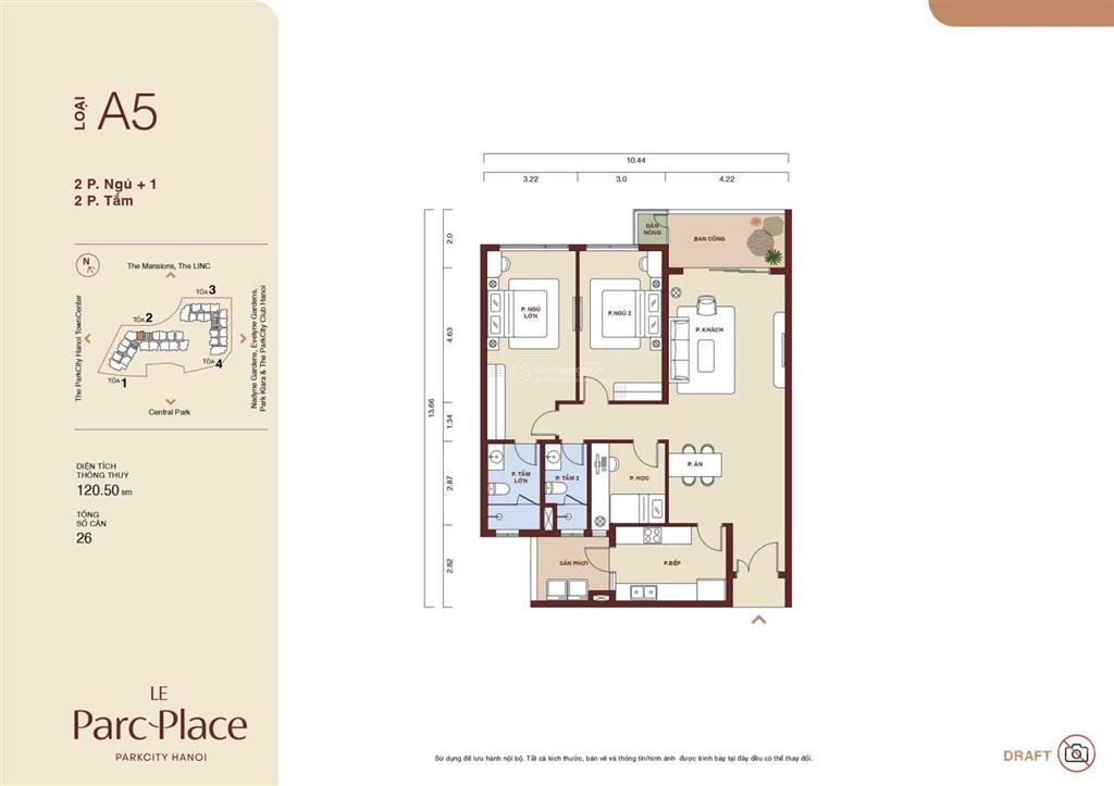 Le parc place park city hà nội  quỹ căn 2pn+ toà c view đẹp, booking sớm ưu đãi tốt