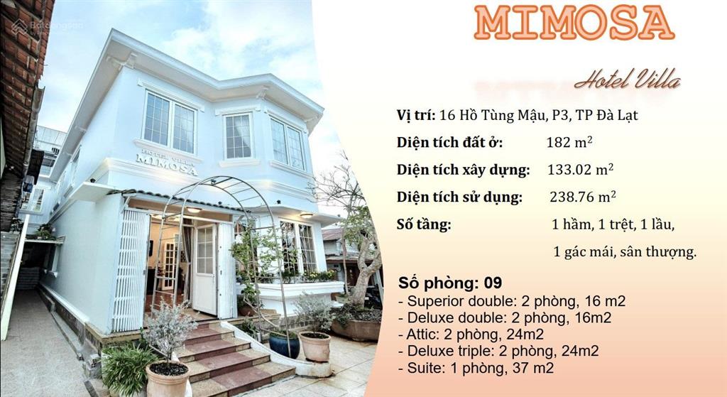 Bán khách sạn mimosa villa vị trí hiếm ngay trung tâm đà lạt, view hồ xuân hương
