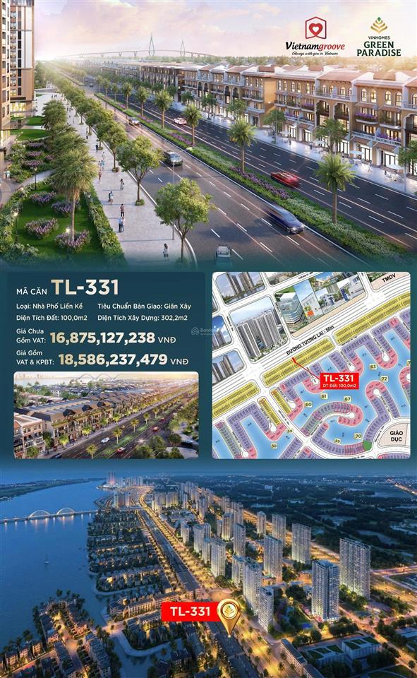 Bán biệt thự tại vinhomes green paradise, 18,586 tỷ, 100m2 view đẹp uy tín