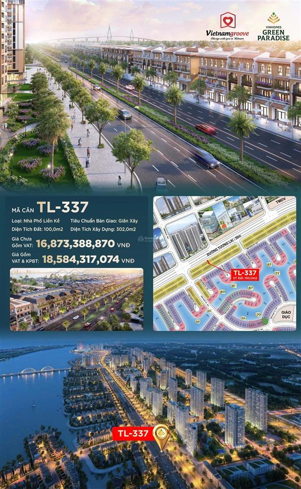 Bán biệt thự tại vinhomes green paradise, 18,586 tỷ, 100m2 view đẹp uy tín