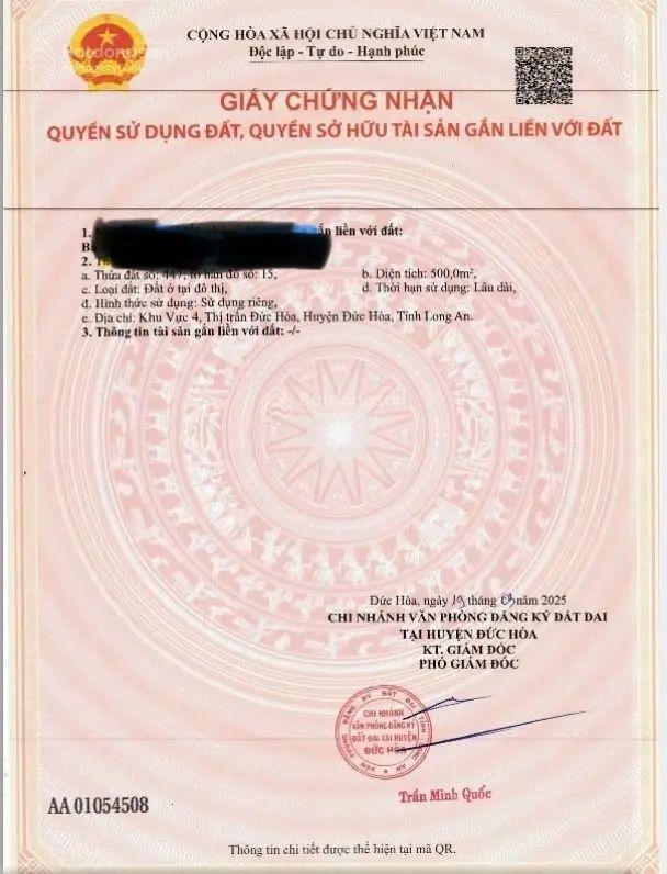 Đất thổ cư mặt tiền đường nhựa 8m. 10x50 vị trí thuận tiện làm nhà xưởng