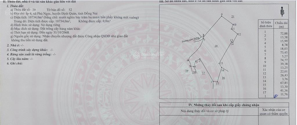 Bán đất 10734m2, đường 4m, định quán, đồng nai