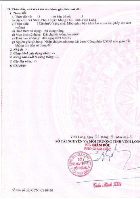 Cần bán 7.111m2 đất tại nhơn phú, mang thít, vĩnh long