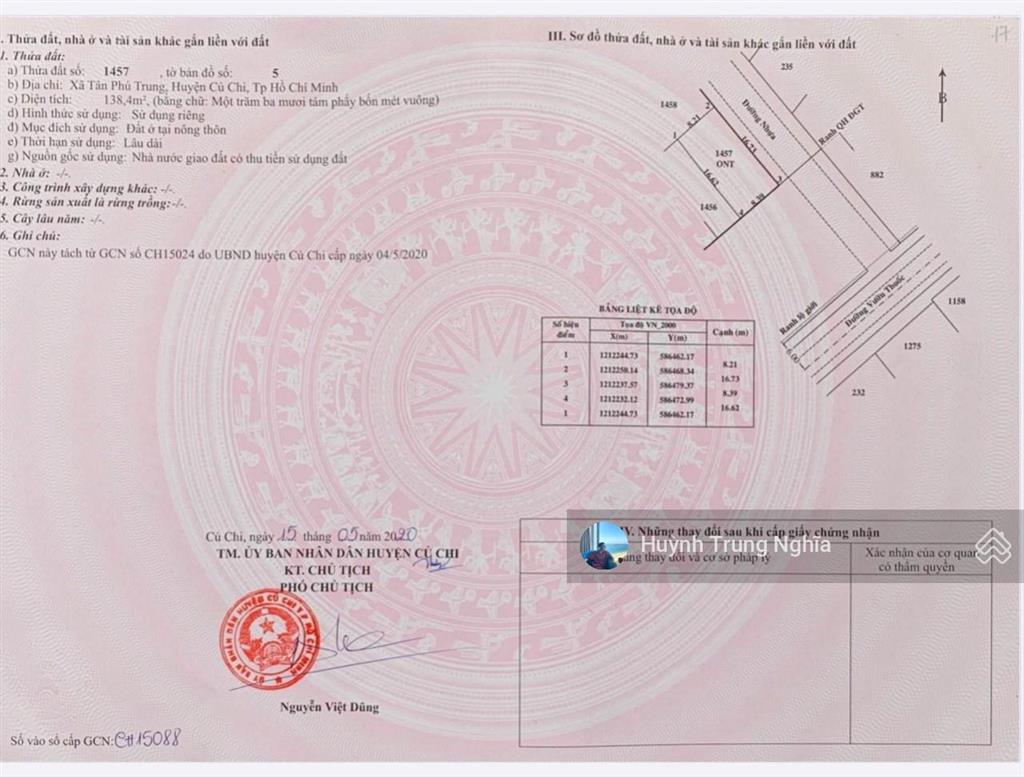 Hàng ngộp 138m2 đất thổ cư sát vin hóc môn giá chỉ 1,35 tỷ ngay tỉnh lộ 2 xã tân phú trung, củ chi