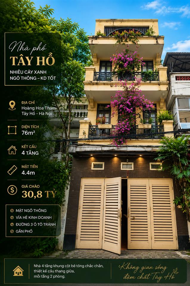 Bán nhà mặt ngõ phường tây hồ , dt 80m2 x 5t  mt 4,6m . nhà mặt ngõ ô tô tránh , vỉa hè kd .