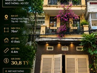 Bán nhà mặt ngõ phường tây hồ , dt 80m2 x 5t  mt 4,6m . nhà mặt ngõ ô tô tránh , vỉa hè kd .