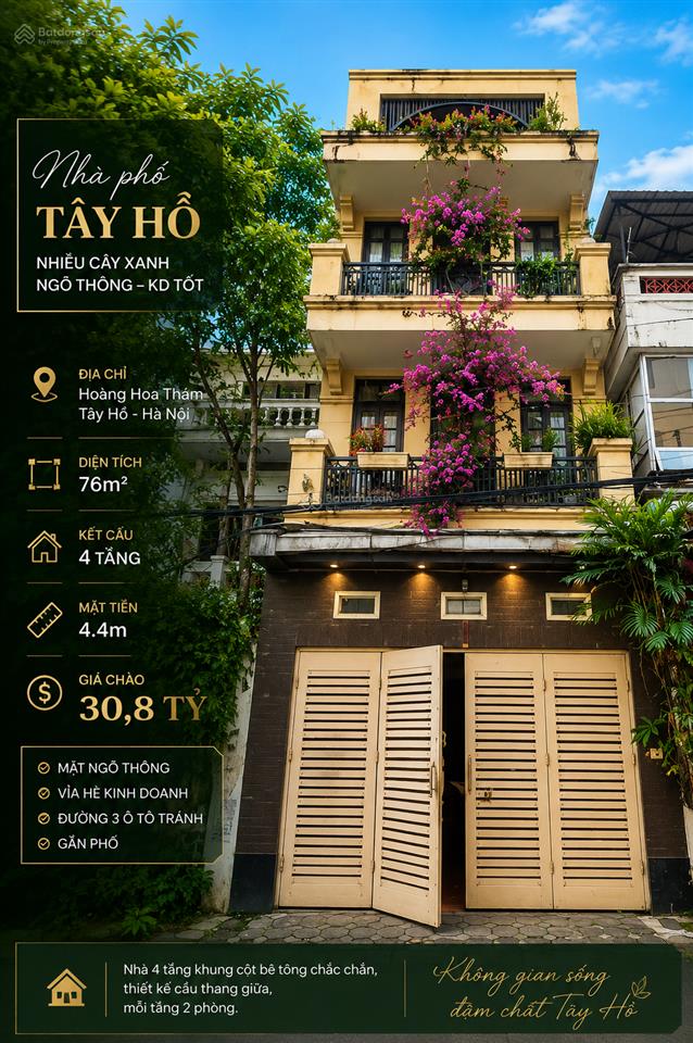 Bán nhà mặt ngõ phường tây hồ , dt 80m2 x 5t  mt 4,6m . nhà mặt ngõ ô tô tránh , vỉa hè kd .