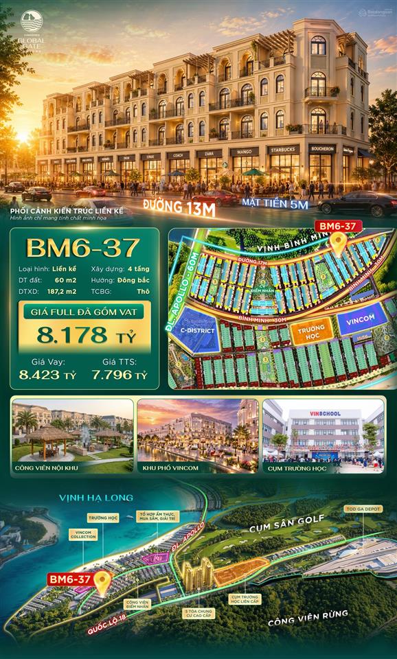Bán liền kề  vinhomes global gate hạ long, 6,16 tỷ, 60m2 xây 4 tầng hot!