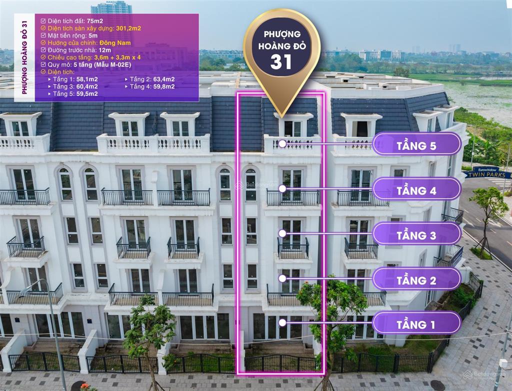 Bán nhanh liền kề tại eurowindow twin parks giá 16 tỷ, 75m2, 5m mặt tiền