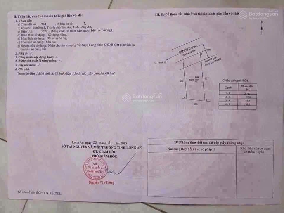 Bán đất mặt tiền mai bá hương p5, tp tân an