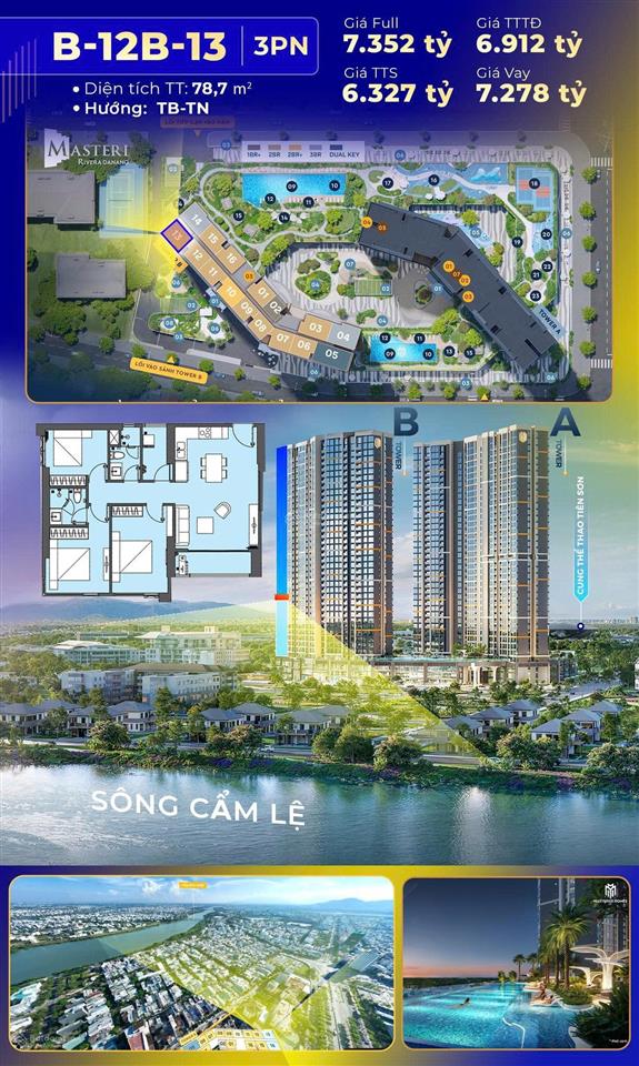 Sót 1 căn góc 3pn ngoại giao, tầng trung view sông cực đẹp, ký hđ trực tiếp với cđt toà masteri đn