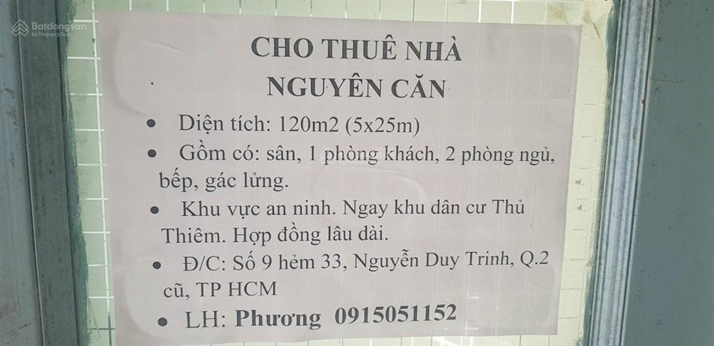 Cho thuê nhà riêng tại số 9 hẻm 33, nguyễn duy trinh, 9,5 triệu vnd, 120 m2, hot!