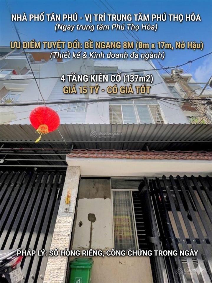 Ngang 8m hiếm có, nguyễn sơn, tân phú, 4 tầng, 137m2 giá 15 tỷ tl gần siêu thị go