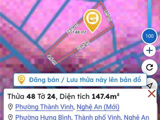 Đất trung tâm tp vinh mặt đường ngô tuân nối đường kim đồng và lý thường kiệt mới, dt 147m2